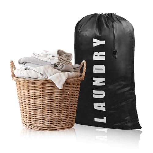 1 Pack Upgrade Extra Large Travel Laundry Bag with Drawstring，24" x 36" Durable Rip-Stop Dirty Clothes Shoulder Bag for Travel, Bathroom Home or Dormitory (Black)