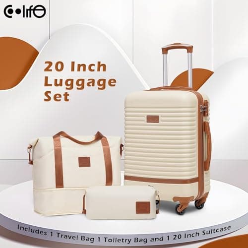 COOLIFE Suitcase Set 3 Piece, 20" Small Suitcase with Travel Bag & Wash Bag — view 3