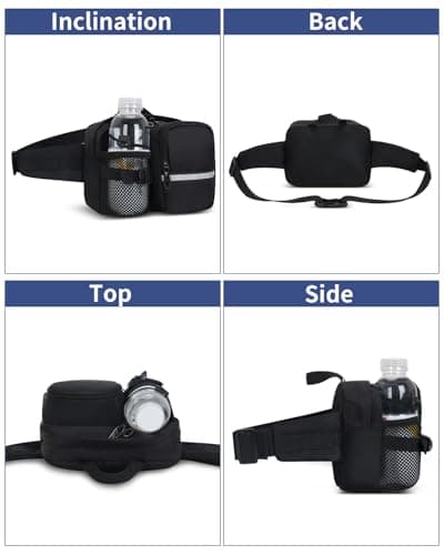Hiking Waist Pack Waterproof Bum Bag Fanny Pack with Bottle Holder for Ladies Men Women Dog Walking Hiking Travel Cycling Outdoor (Black) — view 5