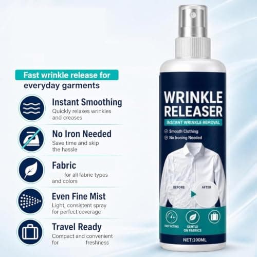 Instant Wrinkle Releaser Spray, 100ml Fabric Refresher & Crease Release Spray for Clothes, No Iron Sprays, Quick Smoothing Agent, Smooths Creases in Seconds, Suitable for T-Shirts, Dresses (1PC) — view 3