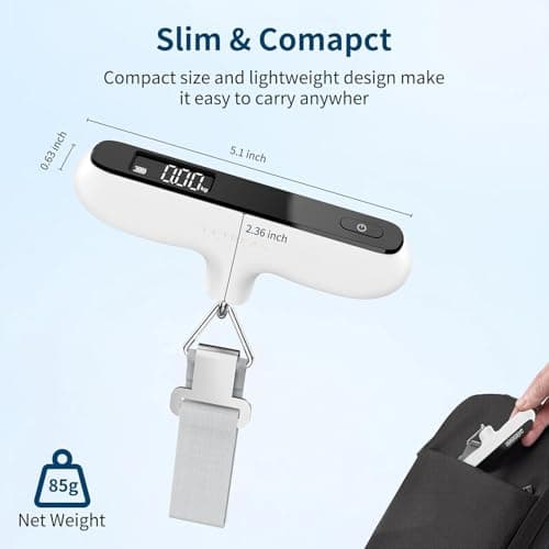 Ultrean Luggage Scale, 110 Lb/ 50Kg Handheld Baggage Scale, Portable Digital Weight Scale Electronic Suitcase Scale Hanging Scales with Rubber Paint, Hook (White) — view 5
