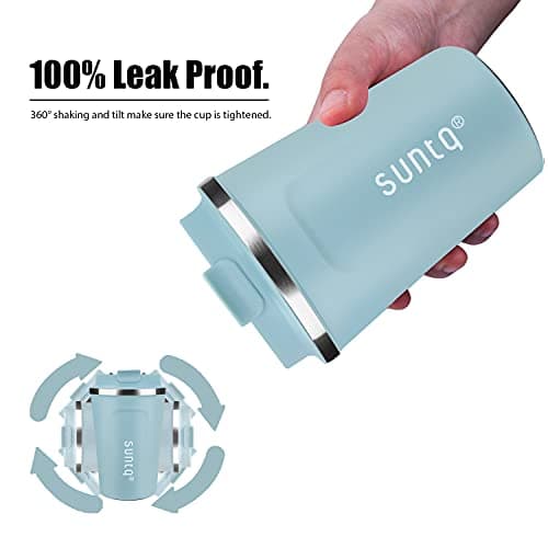 SUNTQ Reusable Coffee Cups Travel - Coffee Travel Mug with Leakproof Lid - Thermal Mug Insulated Cup - Stainless Steel Coffee Travel Cup - for Hot and Cold Drinks, 13oz/380ml, Sky Blue — view 5