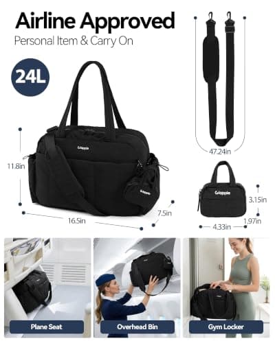 Gloppie Gym Bag for Women Men, Travel Bag for Weekend Overnight with Wet Pocket, Underseat Cabin Bag for EasyJet, Carry on for Ryanair & Trolley Sleeve & Headphone Pouch, Black — view 3