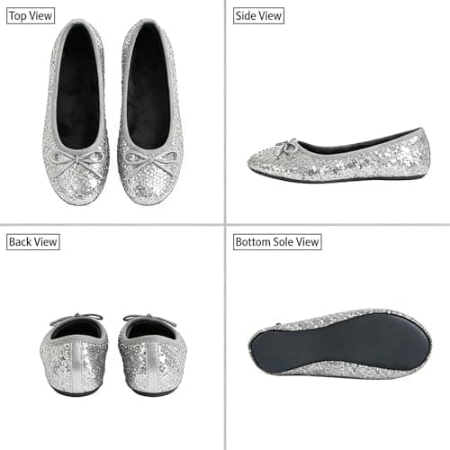 Women's Foldable Flats – Portable Ballet Slippers Shoes for Travel, Wedding – Fits in Purse (M, Silver Sequin) — view 6