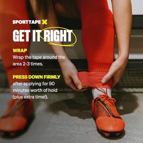 SPORTTAPE Football Sock Tape - 2 Rolls, 5cm x 4.5m, Red - Self-Adhesive — view 5