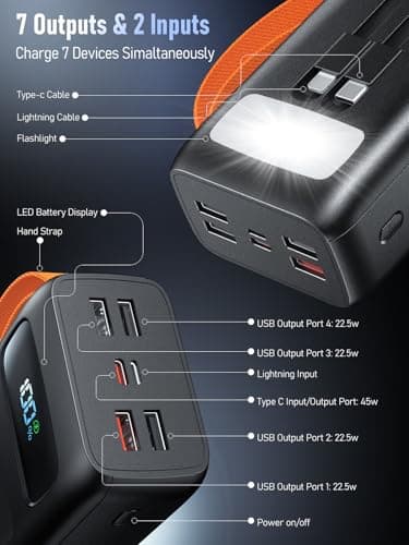 60000mAh Power Bank 45W PD Fast Charging Portable Charger Built in Cable — view 4