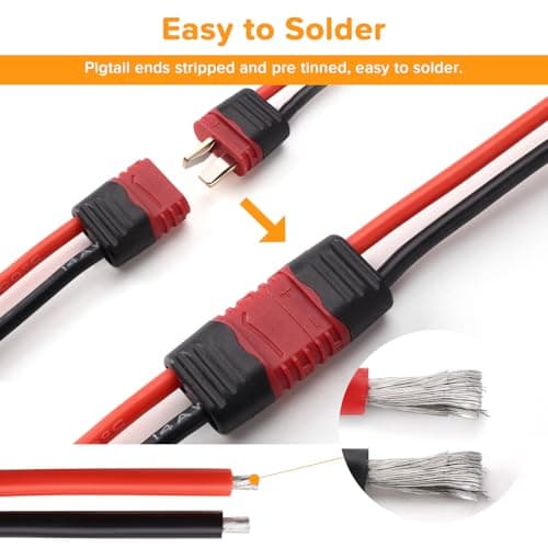 Lyeteung 2 Pairs Non-Slip T-Plug Connectors, Deans T Male Female Plug Connectors Adapter with Sheath Housing and 100mm 14 AWG Silicon Wire, for RC Lipo Battery — view 4