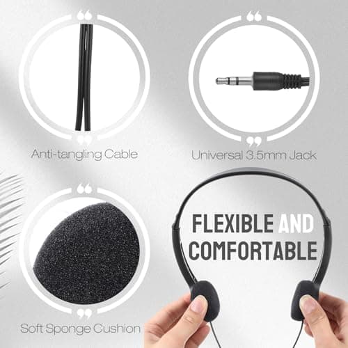 Konohan 30 Pack Headphones Bulk Wired Headphones Black Headphones Adjustable Over Ear Earbuds with 3.5 mm Plug for Teen Adults Students Schools Library Computer Labs Office Airplane — view 5