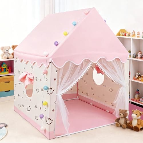 eSynic Pink Kid Indoor Playhouse Tent Large Girl Wendy House 120x100x130cm — view 2