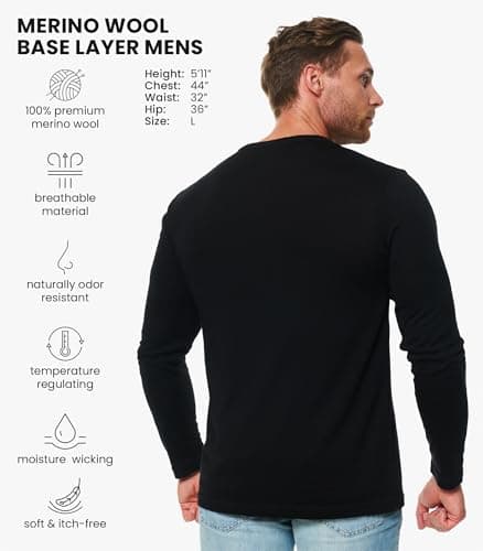 Merino.tech 100% Merino Wool Base Layer Men - 3 Collar Option (Medium, 170 Black Hnly) — view 3