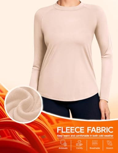 PINSPARK Women's Gym Shirts Long Sleeve Sports T-Shirt Thermal Beige L — view 4