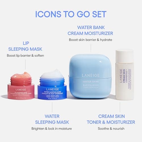 LANEIGE Icons To Go Set: Cream Skin, Water Bank Cream, Lip Sleeping Mask, Water Sleeping Mask, Travel Size, Full Size, Hydrate, Barrier-Boosting — view 2