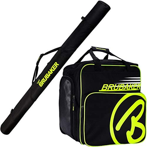 BRUBAKER Combo Set XC Touring Champion - Cross-Country Ski Bag and Ski Boot Bag for 1 Pair of Skis + Poles + Boots + Helmet - Black/Neon Yellow - 82 3/4 Inches / 210 Cm