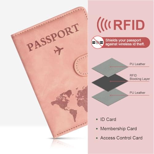 OFFCUP Passport Holder Cover, PU Leather Passport Cover and Luggage Tag Set with RFID Blocking Travel Wallet, Universal Travel Wallet Case Organiser for Money, Boarding Passes, Credit Cards Pink — view 5