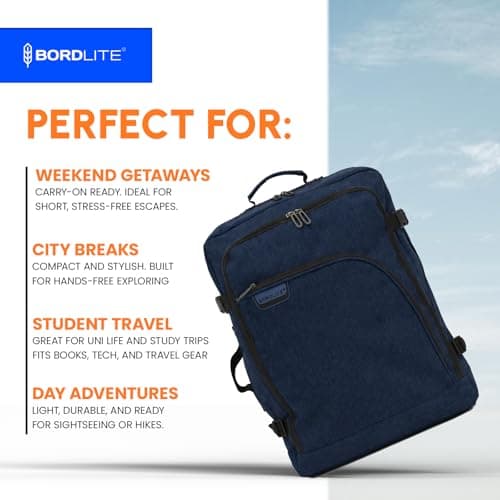 Bordlite EasyJet Cabin Backpack 45x36x20cm Navy – Underseat Cabin Bag for Ryanair, Wizz Air & 30+ Airlines, Lightweight Carry On Travel Backpack with Compression Straps & Laptop Storage — view 6
