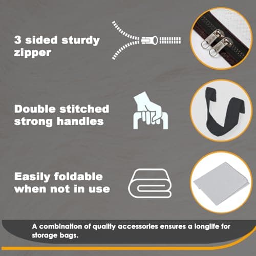 KURNI Storage Bags | Clothes Organizer Boxes, Foldable 6 Pack White, 90L Capacity, 3 Sided Zipper Moving Large Bag. Dust & Moisture Proof — view 3