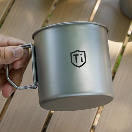 Introti Ultralight Titanium Camping Mug with Folding Handle, Portable Outdoor Coffee Cup for Hiking, Backpacking, Travel, Survival, Lightweight Camp Drinkware, 450ml — view 5