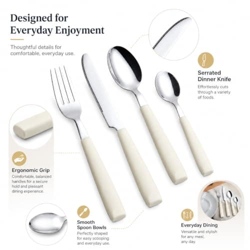 EXZACT 16pcs Cutlery Set Stainless Steel Wide Handles Serves 4 Cream — view 5