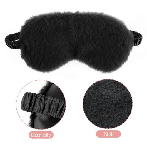 2 Pieces Plush Fluffy Eye Mask Comfortable Blindfold Eye Cover Soft Night Eyeshade Cover Cute Sleep Masks Adjustable Faux Fur Sleeping Mask for Women Men Travel Nap Gift — view 3