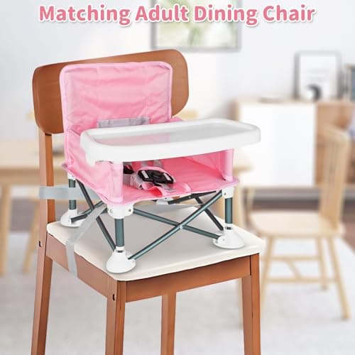ICEBLUEOR Baby Camping Chair with Tray, Portable High Chair with Travel Bag, Baby Booster Seat Dining Chair, Foldable Travel High Chair, Feeding Chair for Babies and Toddlers (Pink) — view 4