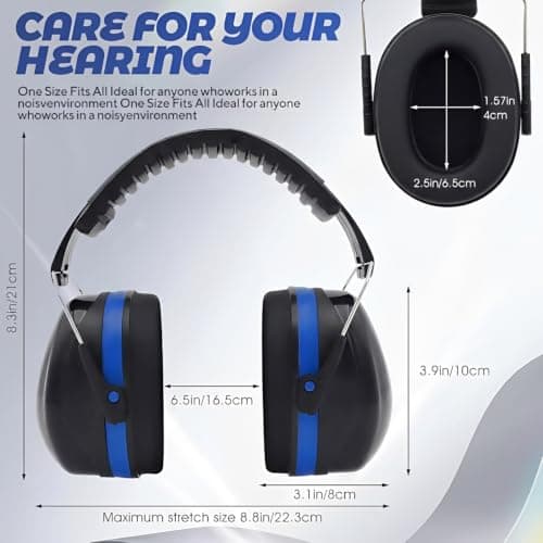 SNR 34dB Ear Defenders, Adjustable Lightweight Hearing Protection Earmuffs, Noise Reduction Noise Cancelling Headphones for Adults Kids Autism Shooting Construction Mowing Machinery Work DIY, Blue — view 2