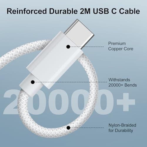 iPhone 15 16 17 Fast Charger, 20W USB C Charger Plug with 2M Nylon USB C to Type C Cable for iPhone 17/16/16 Plus/16e/16 Pro Max/15/15 Plus/iPad, Type C Plug UK Power Adapter and Nylon Braided Cable — view 5