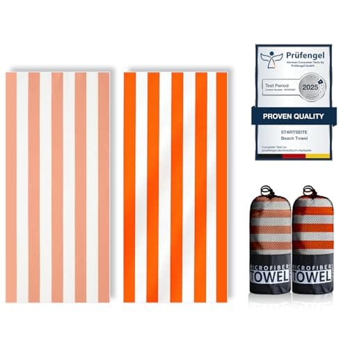 Microfibre Beach Towels for Adults - 200x90cm 2 Pack Extra Large Beach Towels in Gift Boxed, 250 GSM, Sand Free,Lightweight &Quick Dry Beach Towel for Swim,Travel(Light orange and dark orange stripes)