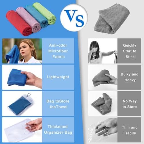 Cooling Towel 4 Pack (40"x12") – Ice Towel for Neck, Soft Breathable Chilly Towel, Microfiber Cooling Neck Wraps for Yoga Sport Running Gym Camping Fitness, Instant Cool Reusable with Carabiner Clip — view 3