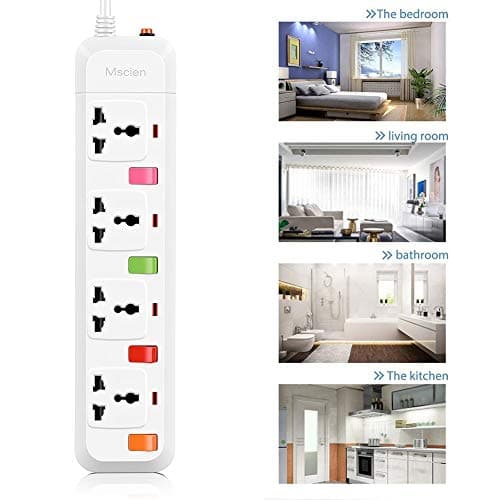 MS ASDF26 UK to USA Travel Extension Lead 4 Way Power Strip Universal Socket Plug With 1.8M Power Cord-White — view 5