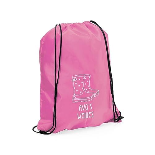 eBuyGB Personalised Welly Boot Bag, Kids Unisex Drawstring Bag for Wellies Boot Backpack, Girls Boys Rucksack, Children's Welly Bag (Light Pink)