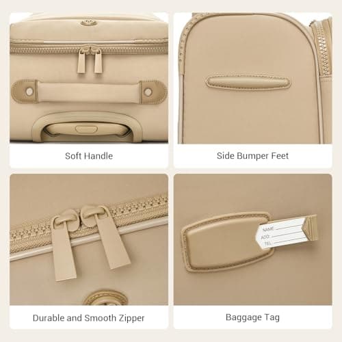 M Cabin Suitcase Lightweight Carry-on Luggage with 4 Spinner Wheels, Soft Small Travel Hand Luggage with PVC Wet/Dry Pockets, Soft Personal Item Suitcase for Women, Khaki — view 3
