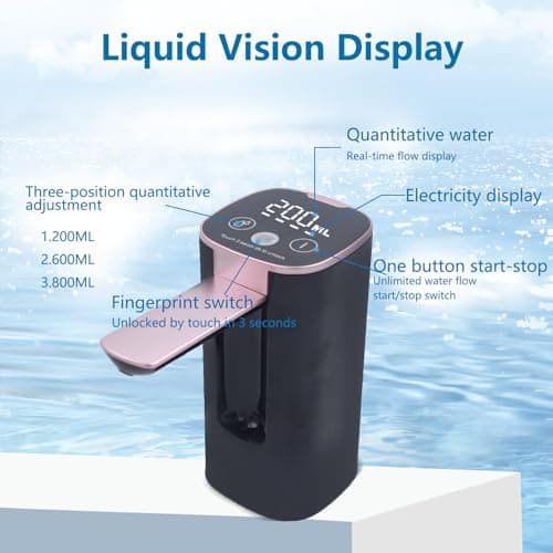 HUAPPNIO Electric Water Bottle Pump Rechargeable Water Dispenser Autofolding Spout Smart Portable USB Charging for Kitchen Office Home Camping Bedroom Campervan Black — view 3