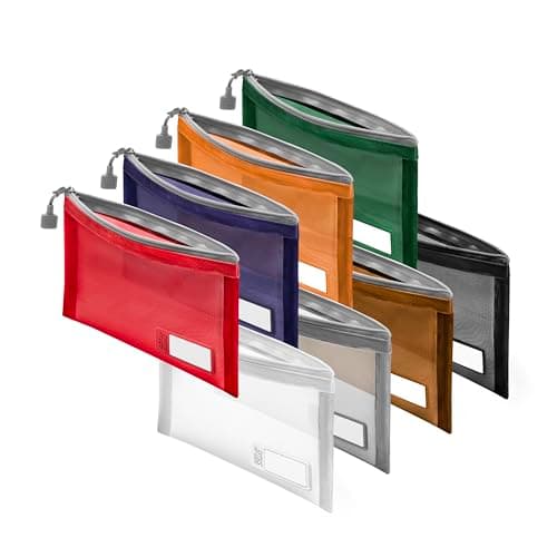 Set & Done Small Makeup Bag for Purse – 8-Pack Nylon Mesh Zipper Pouches, Cosmetic Travel Organiser, Toiletry Pouch Bags, Purse Organiser Insert with Personalisation Tab