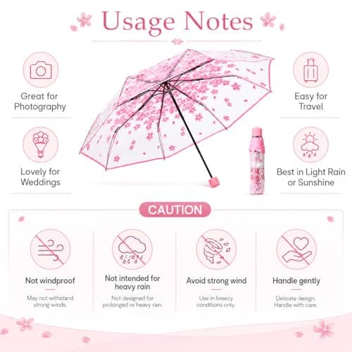 VIPOPICO Clear Umbrella for Women – Manual Open/Close Foldable Compact Travel Umbrella with Frosted Handle | Transparent See-Through Dome | Ideal for Weddings, Bridal Events & Daily Use(1, Pink) — view 4