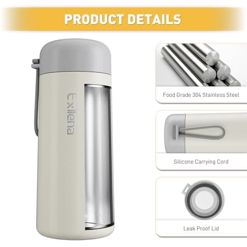 Exllena Small 250ml Water Bottle Made of 304 Stainless Steel, Double Wall Vacuum Insulation for Hot&Cold Drinks, Mini Flask with Carry Handle - 100% Leakproof(Beige) — view 3