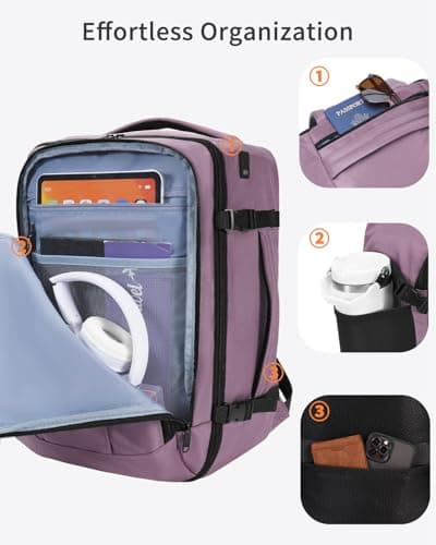 ECOHUB Ryanair Cabin Bag 40x20x25 Underseat Travel Bag 9 Pockets Hand Luggage Backpack Recycled PET Eco Friendly Rucksack for Women & Men Carry on Bag with USB Port, 20L, Pink — view 4
