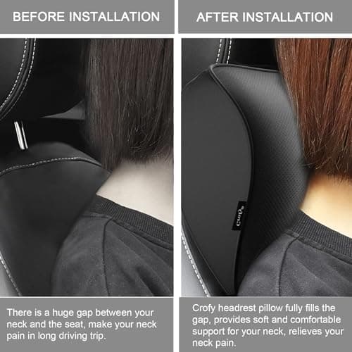 Crofy 2-Pack Car Neck Pillow, Softness Car Headrest Pillow for Driving with Adjustable Strap, 100% Memory Foam and Breathable Removable Cover, Comfortable Ergonomic Design, Black — view 5
