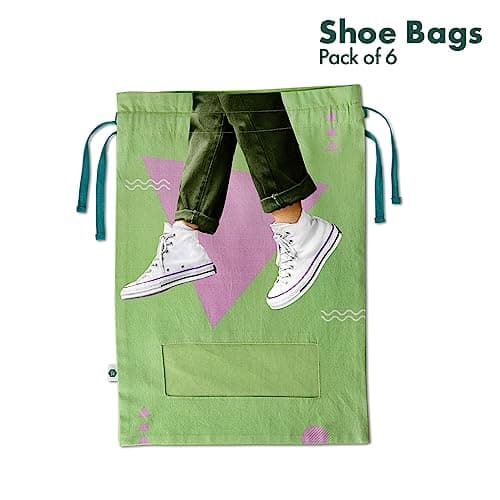 Hexafun 100% Organic Printed Cotton Women's Shoe Bags for Travel and Storage | for Dustproof Packing | Portable Footwear Organizer Bag | Drawstring Shoe Cover- Pack of 6 — view 4