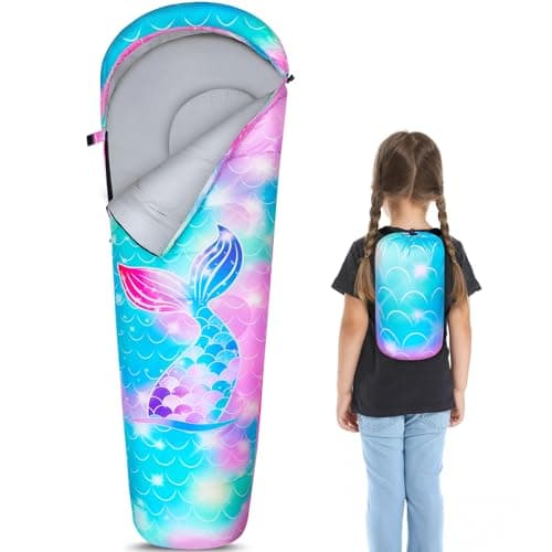 MHJY Kids Sleeping Bag for Girls Boys 3 Season Warm & Cool Weather Youth with Backpacking Bag Waterproof for Traveling Hiking Outdoor Camping Essentials