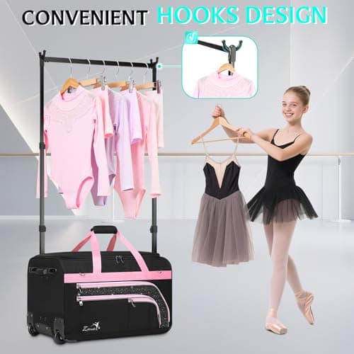 Dance Bag with Garment Rack, 23" Bling Dance Bag, Collapsible Dance Competition Bags with Stand for Shows, Livestreamers, Travel, Pink, Fashion (Pink-23" no Curtain) — view 2