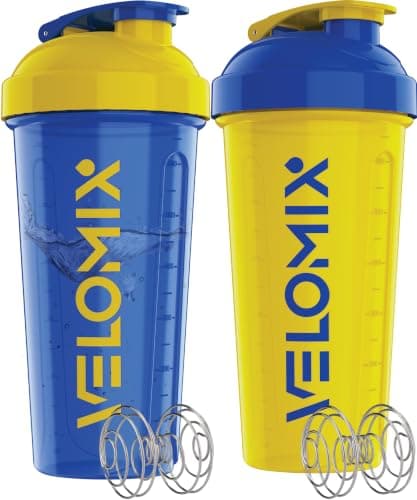 VELOMIX 2 Pack 828ml Protein Shaker Bottle, Stand Strong Pack