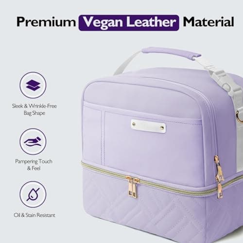 Hihealer 2 Tier Lunch Bag 26x16x26cm Women with Stylish Vegan Leather - Large Leakproof Insulated Cool Bag with Removable Adjustable Strap for Work Picnic, Christmas Gifts for Women (Lavender Purple) — view 3