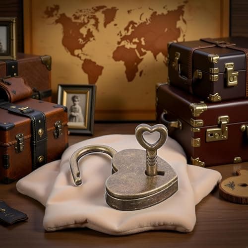 Lock Antique Brass Padlock with Key, Vintage Heart Shape Anti-Theft Mini Padlock Bag Travel Suitcase Luggage Box Case Key Keyed Padlocks，Padlocks and Hasps — view 4