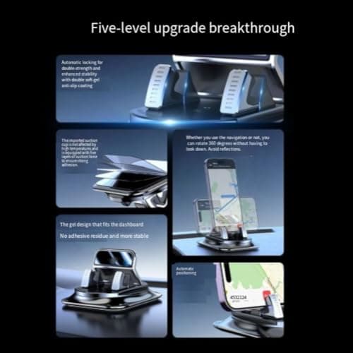 Getdoublerich 360° Rotating Car Phone Mount with Auto-Lock, Anti-Slip Dashboard Holder for Single-Hand Use, Fit for Smartphones, Black — view 5