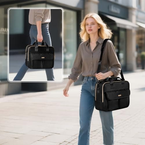 Prokva Teacher Tote Laptop Briefcase Work Bag for Women, Black — view 3