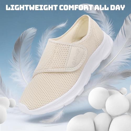 Git-up Women's Walking Shoes Ultra Lightweight and Breathable, Hook and Loop Water Shoes for Indoor and Outdoor, Slip On Athletic Shoes for Walking Hiking Stream, A-off-white, 8.5 — view 3