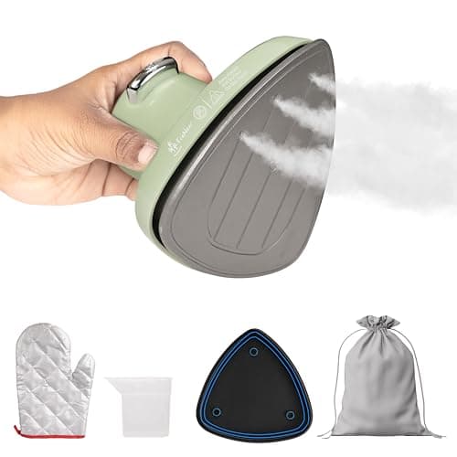 Econour Travel Mini Steam Iron for Clothes, Crafting, Quilting & Sewing - Portable Handheld Steamer With Safety Gloves and Storage Pouch