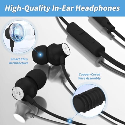 Lamkrtlp Earphones Wired, In-Ear Headphones With Microphone, 3.5mm Headphones for Phone, Smartphone, MP3 Players etc - Black — view 4