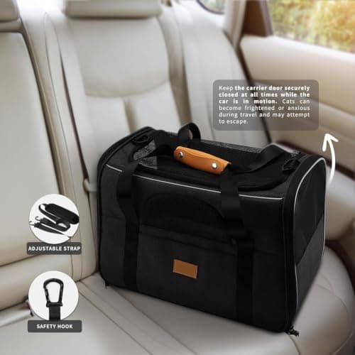 SOKANA Cat Carrier - Foldable Cat/Dog/Pet/Puppy Carrier Bag - Portable Pets Travel Carriers with Shoulder Strap and Top Opening Removable Mat, Durable Cat Basket of 15 lbs Airline Approved(Black, M) — view 5