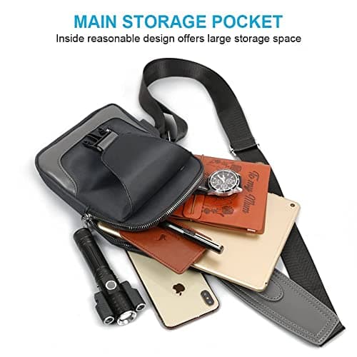 Aucuu Men's Shoulder Bags, Anti-theft Sling Bag, Lightweight Travel Chest Bag with USB Charging Port for Traveling, Outdoor, Sports - Black（16 * 6 * 31cm） — view 5